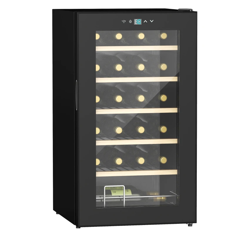 HOMCOM 24 Bottle Wine Fridge, 65 Litre Capacity, 43cm Freestanding Wine Cooler Fridge with Glass Door, LED Light, Digital Touch Screen, Temperature Control, Black