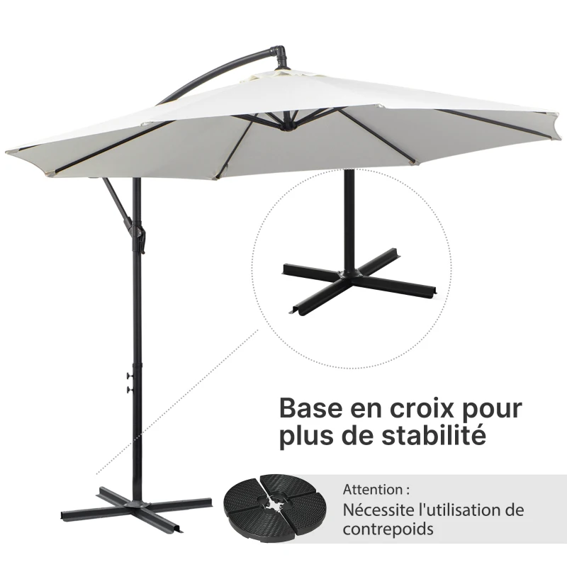 Outsunny Parasol déporté octogonal inclinable manivelle avec pied en acier Ø 3 x 2,5H m crème