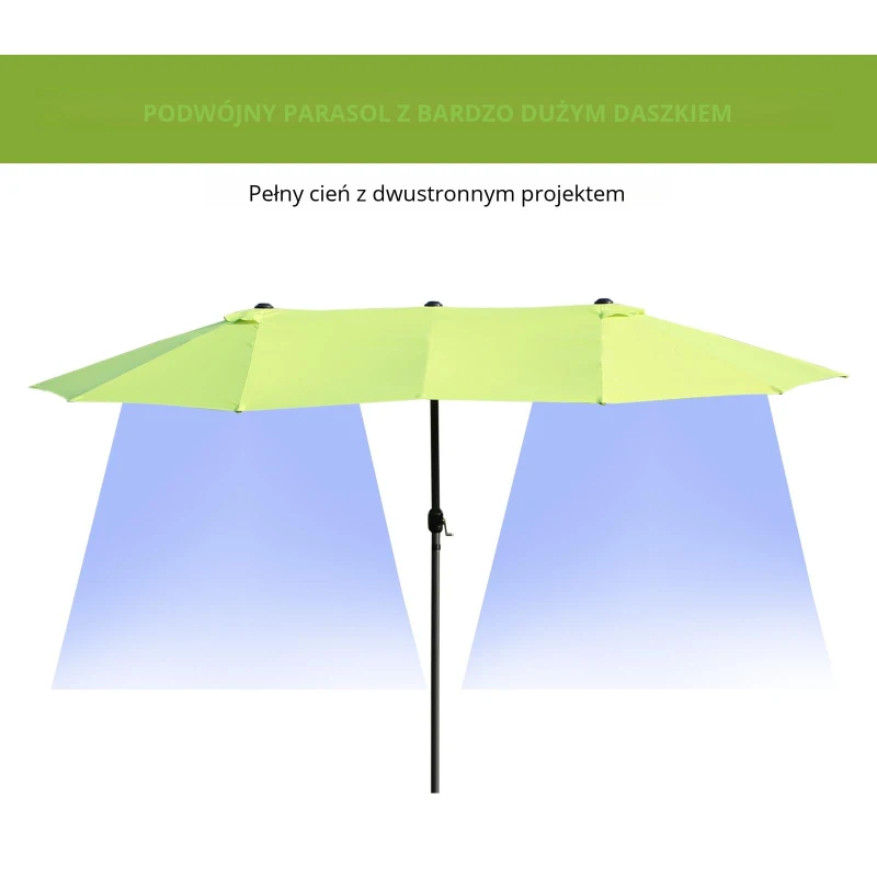 Outsunny Podwójny Parasol Ogrodowy, Parasol na Targi, Parasol Tarasowy z Korbką Ręczną Zielony Owalny 460 x 270 x 240 cm