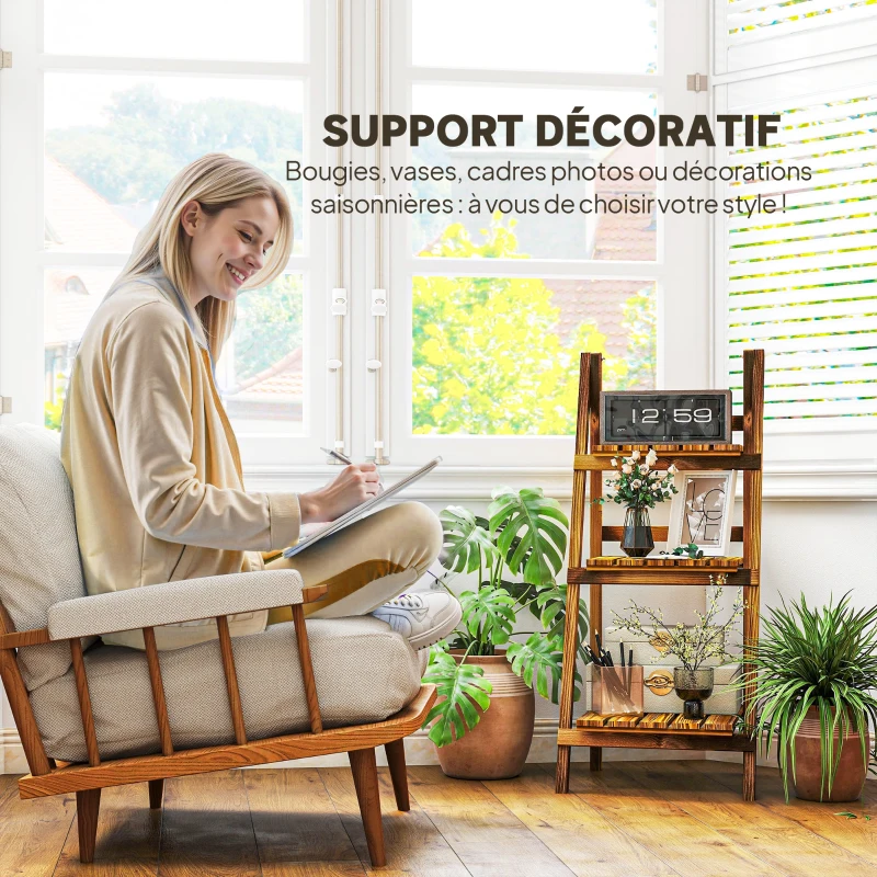 Outsunny Étagère à fleurs support plantes intérieur supports de pots porte plante 3 niveaux pliable bois de sapin 40 x 37 x 93 cm charge max. 40 kg pour intérieur, cour, terrasse, balcon