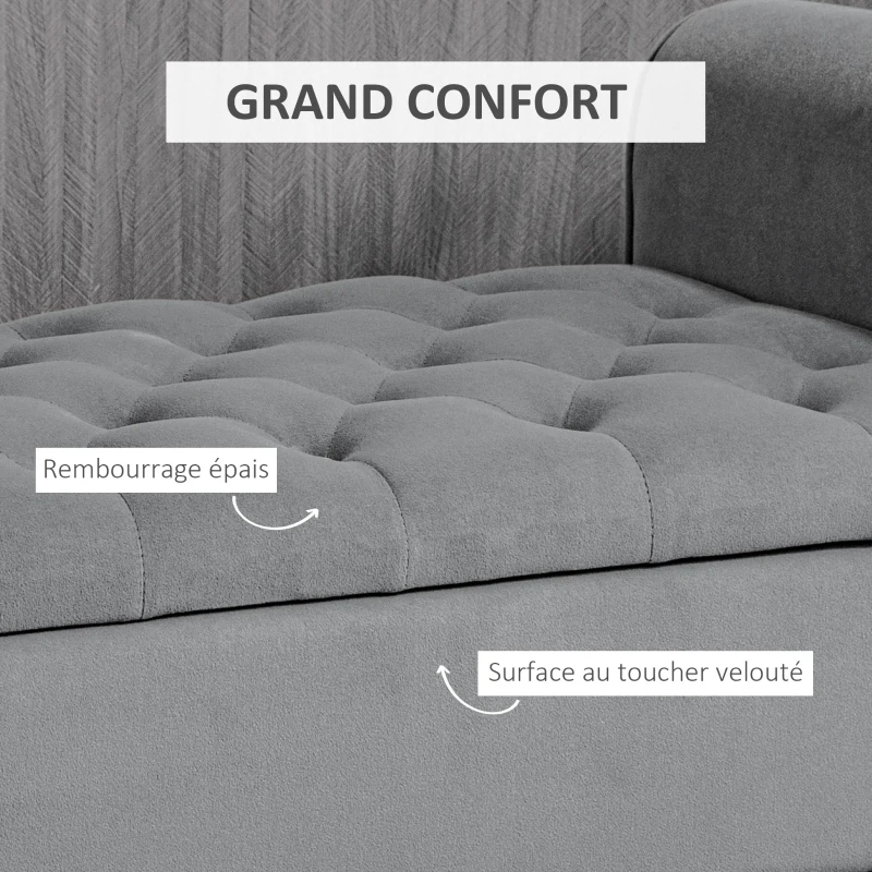 HOMCOM Banc de rangement bout de lit avec accoudoirs, tissu effet velours rembourré et capitonné, 126 x 48,5 x 57 cm, gris(m-5)