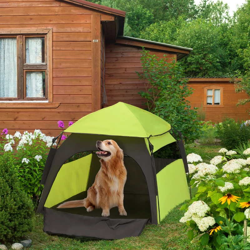 PawHut Honden tent voor buiten, huisdierentent, 110 cm x 110 cm x 85 cm Inclusief grondpennen en draagtas Groen + Zwart