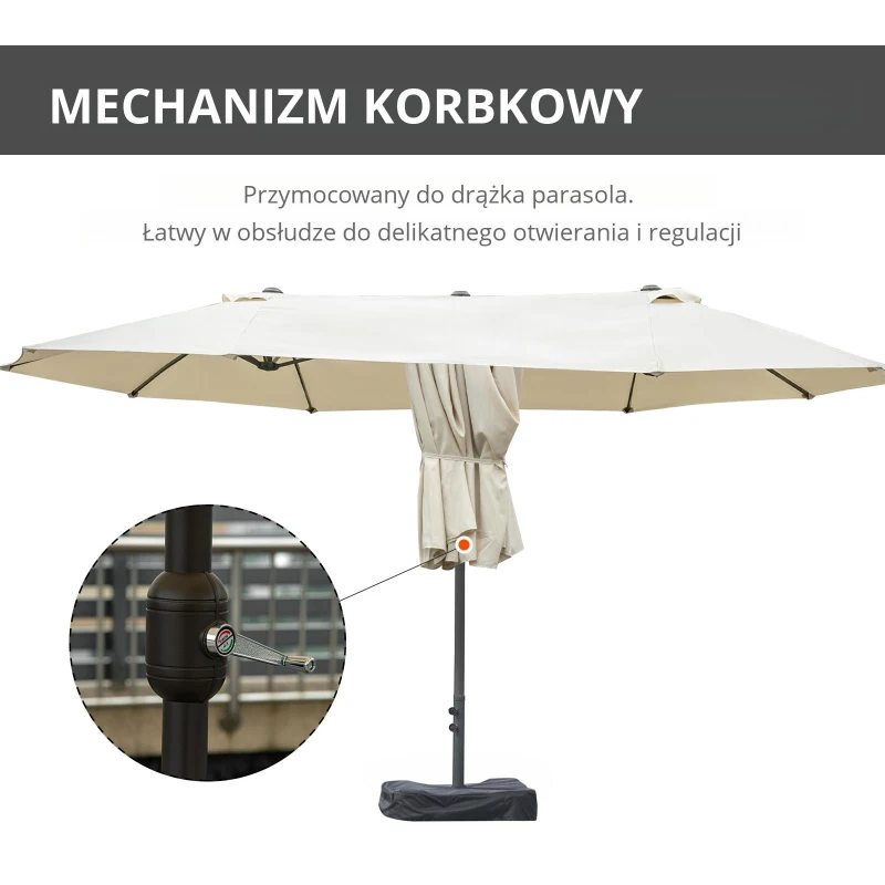 Outsunny podwójny parasol z podstawą, kremowy, 4,6 x 2,7 cm