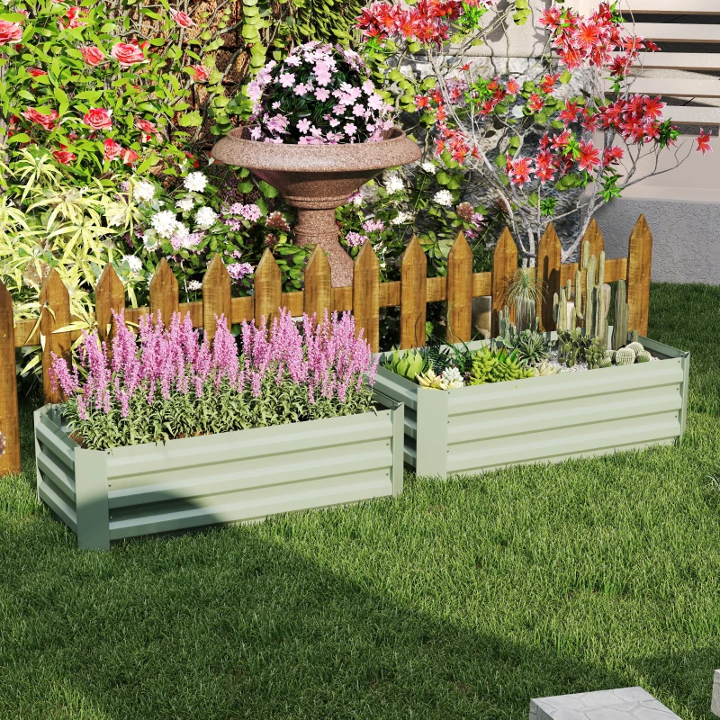 Outsunny Set de 2 Arriates de Jardín de Acero Huerto Urbano Jardinera Macetero Cuadrado para Cultivos Plantas Flores Patio Exterior 100x100x30 cm Verde