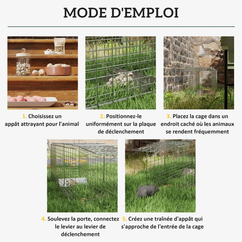 Outsunny Piège cage de capture pliante pour petits animaux type rats et souris - 2 portes poignée 81 x 26 x 34,5 cm acier gris
