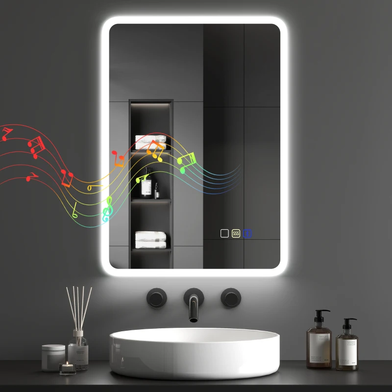 HOMCOM 70 x 50cm LED Bathroom Mirror, with Bluetooth - Silver Tone