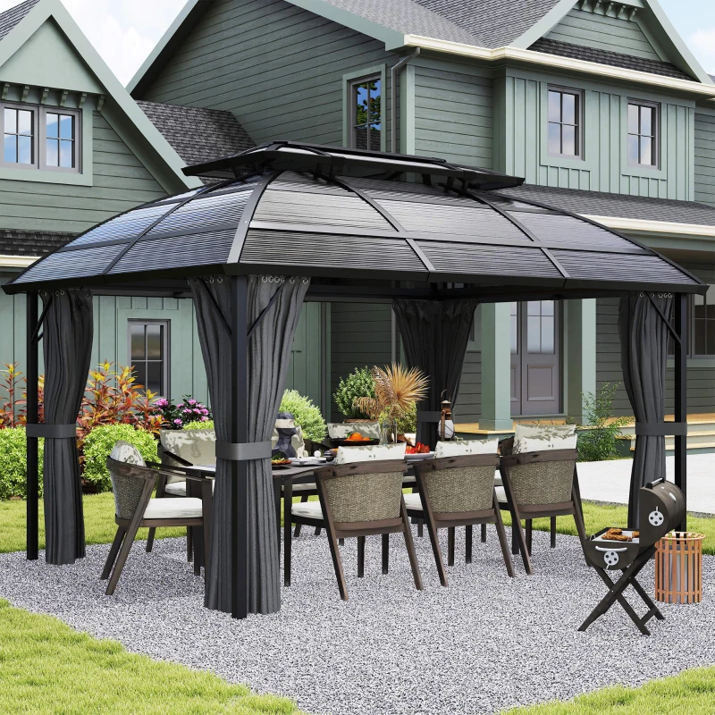 Outsunny 4 x 3m Aluminium Frame Hard Gazebo, with Accessories - Black