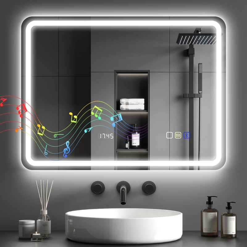 HOMCOM 80 x 60 cm Bluetooth Bathroom Mirror - Silver-Tone