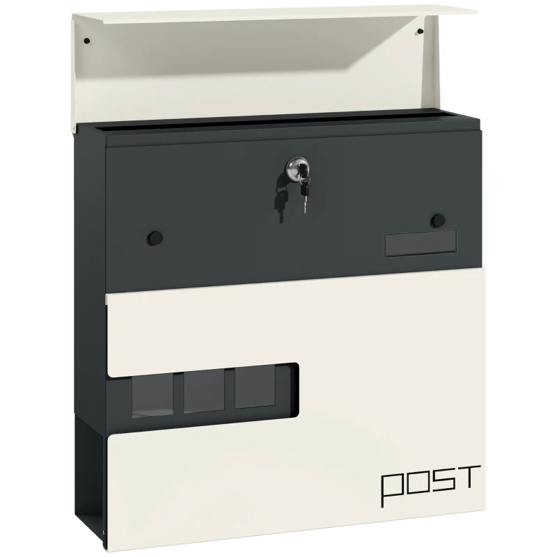 HOMCOM Locking Galvanised Steel Letterbox - White/Black