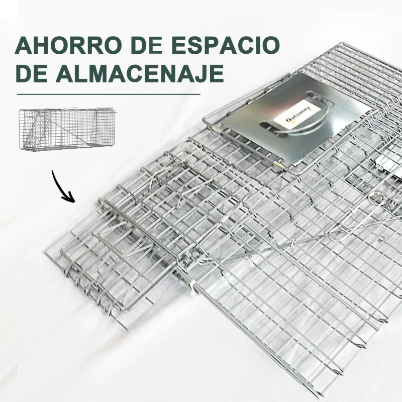 Outsunny Trampa para Animales Vivos Plegable 81x26x34,5 cm Jaula de Captura de Alambre con Puerta y Asa para Conejos Plata