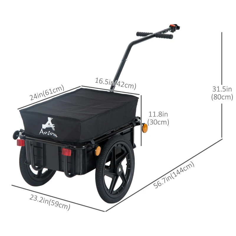 HOMCOM bagagekar voor fietstransportkar fietskar handkar staal oxford stof zwart 144 x 59 x 80 cm(m-3)