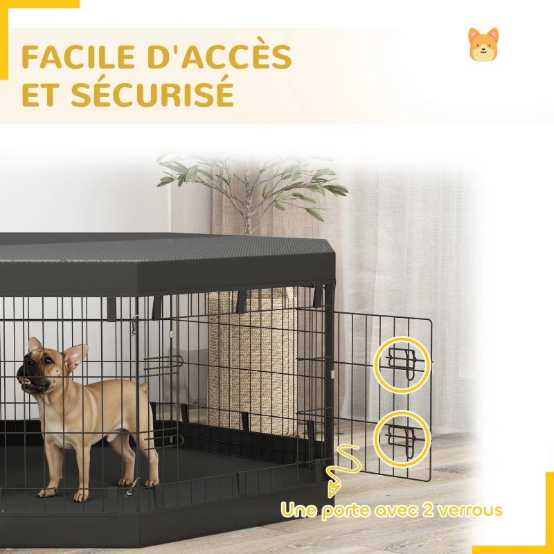 PawHut Parc pour chien enclos chien intérieur 8 panneaux pliables modulables avec porte pour chiots acier 61l x 61H cm noir