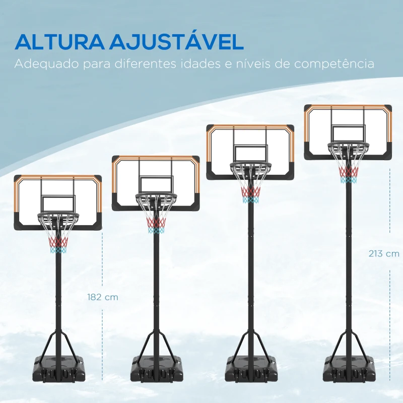 SPORTNOW Tabela de Basquetebol de Exterior com Altura Ajustável 235-264 cm Suporte para Bola Rodas e Base Recarregável Preto