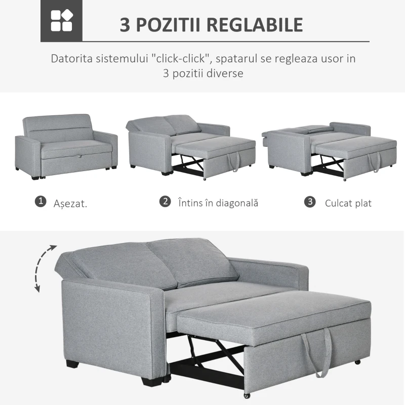 Homcom Canapea Extensibila 2 locuri cu 3 pozitii spatar 154x87x89 cm – Textil(m-5)