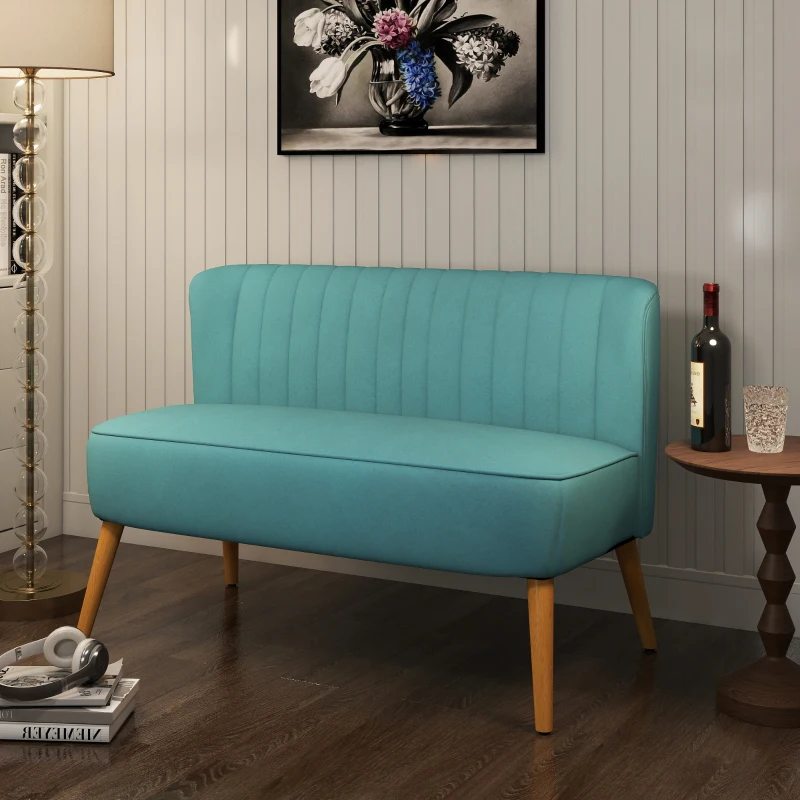 HOMCOM Sofa Retrodesign 2-Sitzer-Sofa, Holzbeine, 117 cm x 56,5 cm x 77 cm, Grün