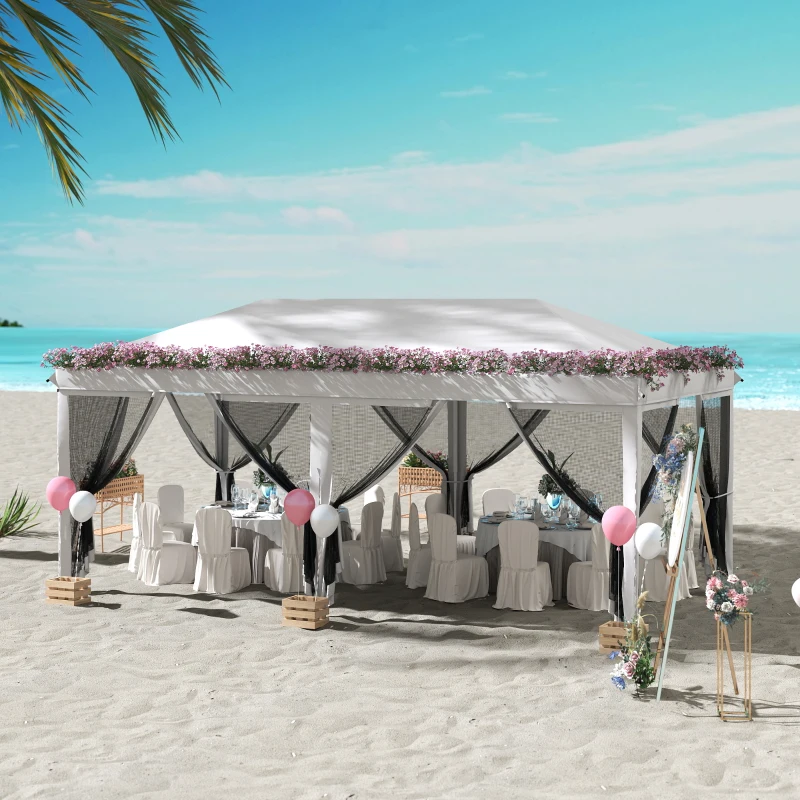 Outsunny Tonnelle Barnum Pliant Pop-up 6 x 3 m moustiquaires amovibles + Sac de Transport Crème Noir