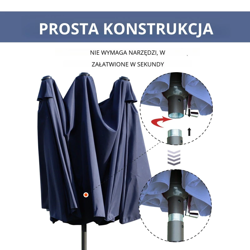 Outsunny Podwójny Parasol Ogrodowy Marketowy na Taras z Korbą Niebieski Owal 460 x 270 x 240 cm