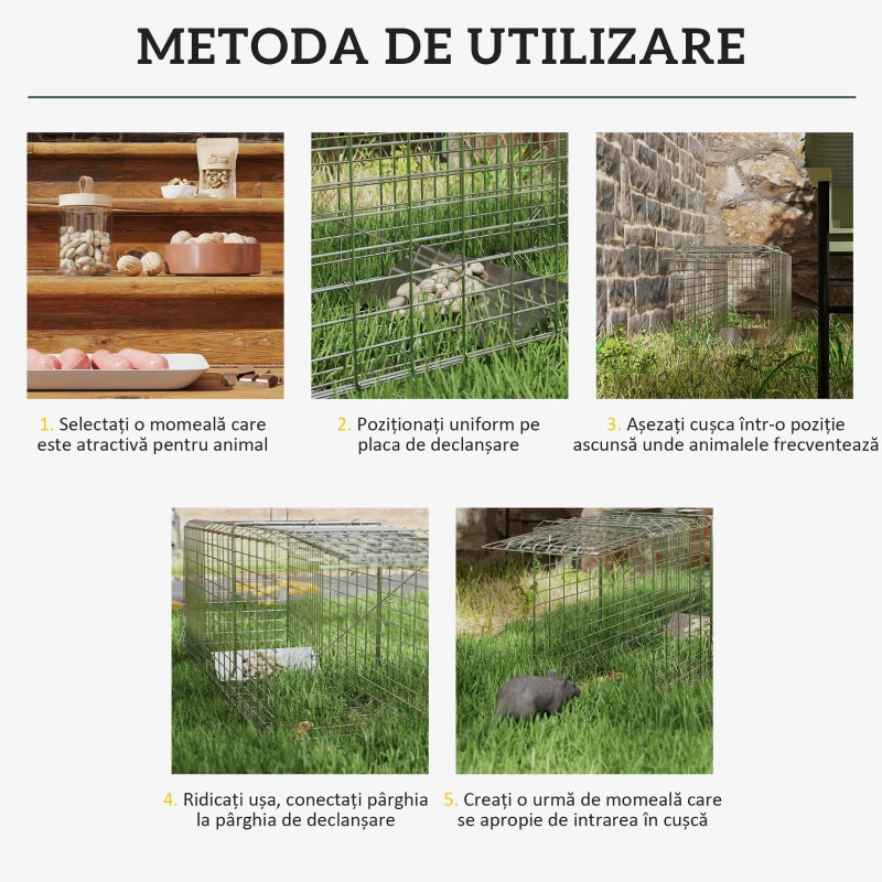 Outsunny Capcana pentru animale , 81 x 26 x 34,5 cm Cusca umana pentru rozatoare pentru iepuri, pisici fara stapan, marmote, chipmunks, veverite, Argintie