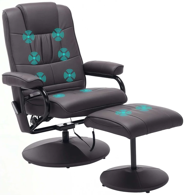 HOMCOM Massagesessel Relaxsessel, inkl. Fußhocker, 10 Vibrationspunkte, 1 Fernbedienung; 77 cm x 84 cm x 95 cm, Braun