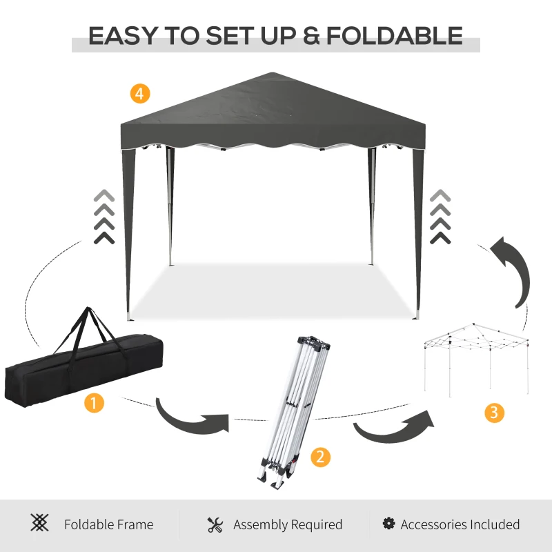 Outsunny 3 x 3cm Adjustable Height Pop-Up Gazebo, with Bag - Grey
