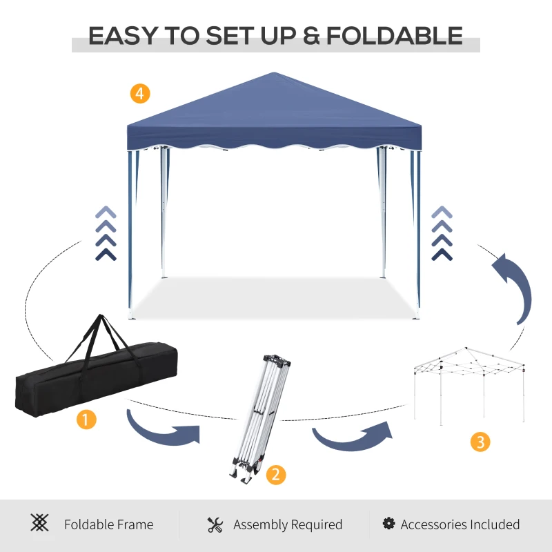 Outsunny 3x3(m) Pop Up Gazebo, Foldable Party Tent with Wave Edge and Carry Bag, Height Adjustable Festival Camping Canopy for Garden Outdoor, Blue
