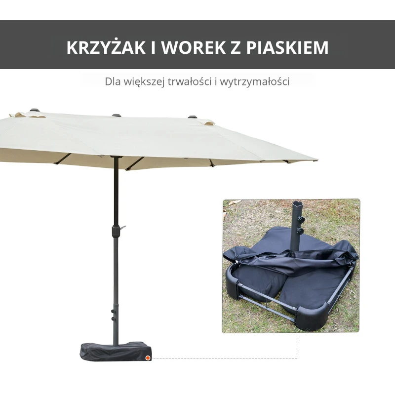 Outsunny podwójny parasol z podstawą, kremowy, 4,6 x 2,7 cm