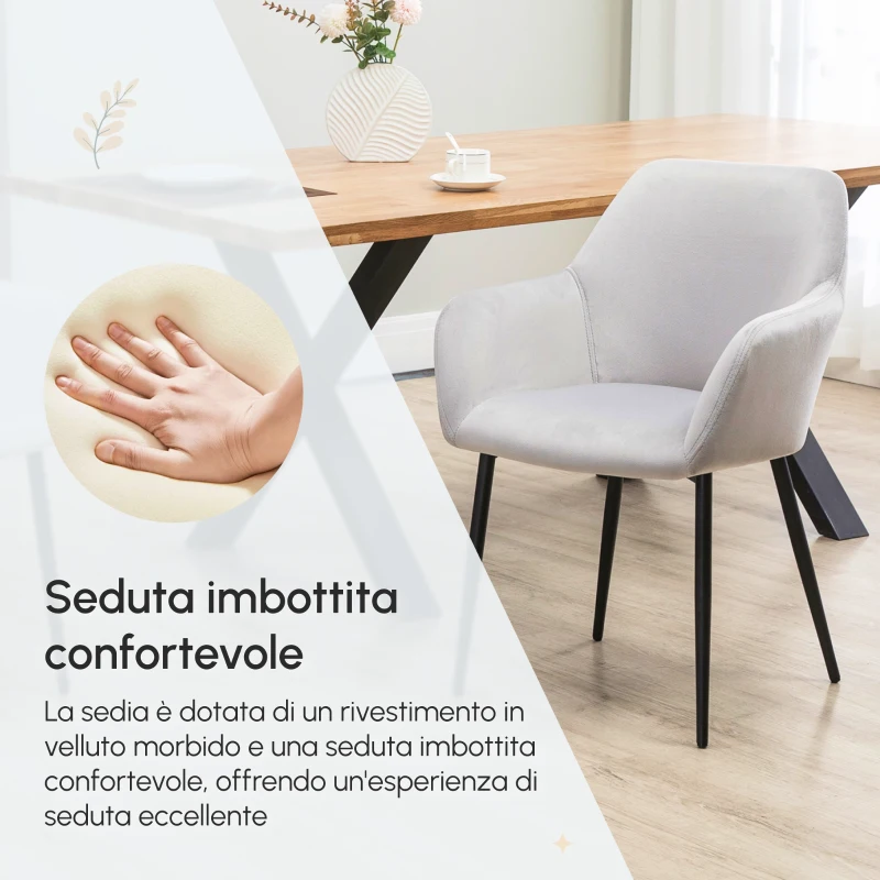 HOMCOM Set 2 Sedie per Soggiorno Nordiche con Schienale e Braccioli Ricurvi e Seduta Imbottita, 54x57x80 cm, Grigio