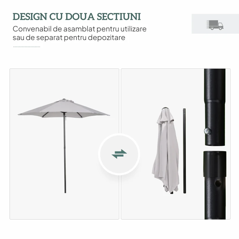 Outsunny Umbrela de Gradina cu Deschidere cu Manivela, Umbrela pentru Exterior din Aluminiu, Φ196x200cm, Gri Deschis
