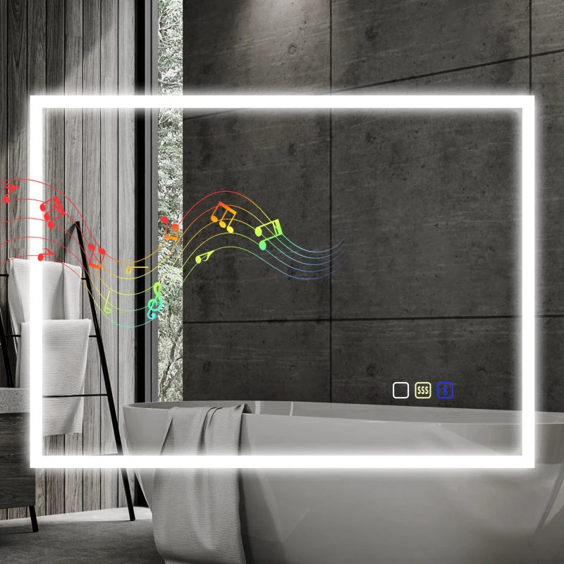HOMCOM 60 x 80 cm Anti-Fog LED Bathroom Mirror, with Bluetooth - Silver Tone