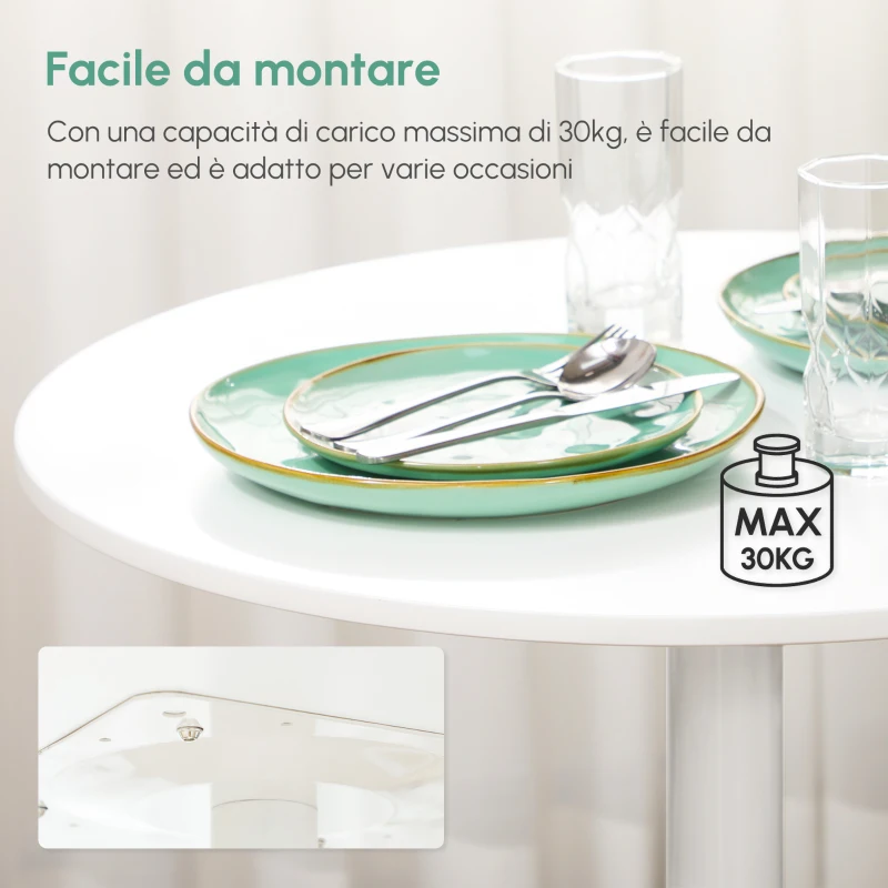 HOMCOM Tavolo Rotondo Moderno per 2 Persone in MDF e Acciaio , Ø70x75cm, Bianco