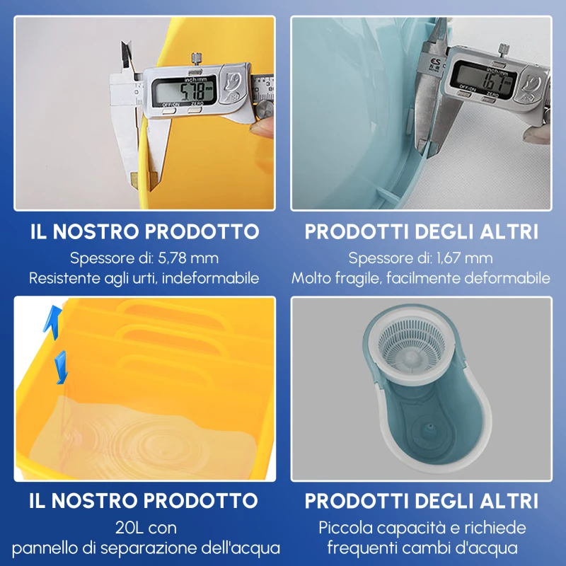 HOMCOM Carrello Secchio con Separatore Acqua e Strizzatore Rimovibile in PP, Giallo, 63 x 27 x 67cm