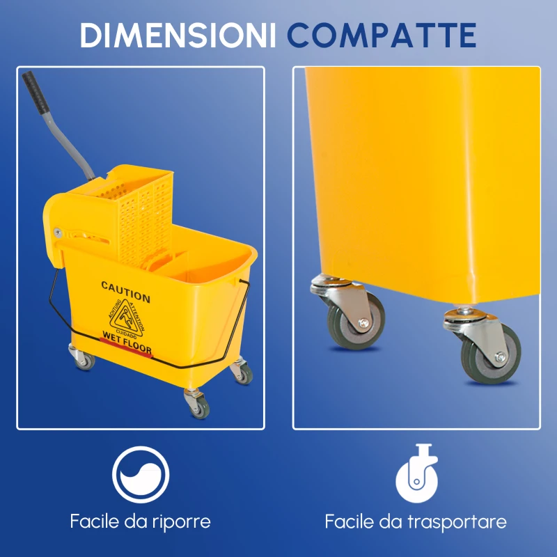 HOMCOM Carrello Secchio con Separatore Acqua e Strizzatore Rimovibile in PP, Giallo, 63 x 27 x 67cm