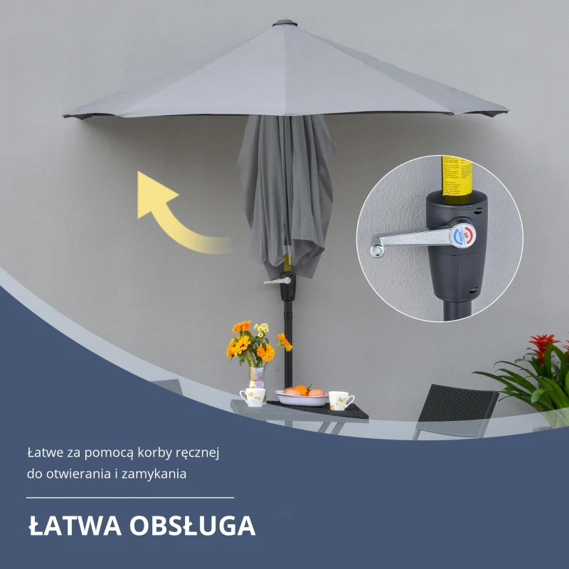Outsunny 2 x 2 m półokrągły parasol wodoodporny do ogrodu ciemnoszary