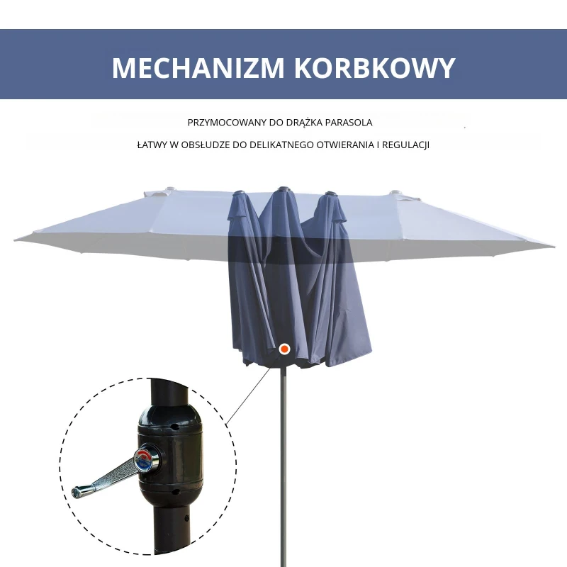 Outsunny Podwójny Parasol Ogrodowy Marketowy na Taras z Korbą Niebieski Owal 460 x 270 x 240 cm