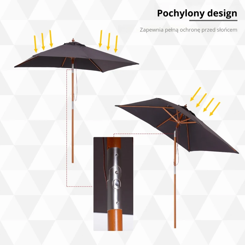 Outsunny Parasol zginany, parasol ogrodowy, parasol plażowy, 3-stopniowa regulacja, drewno jodłowe + poliester, ciemnoszary, 200 x 150 x 230 cm