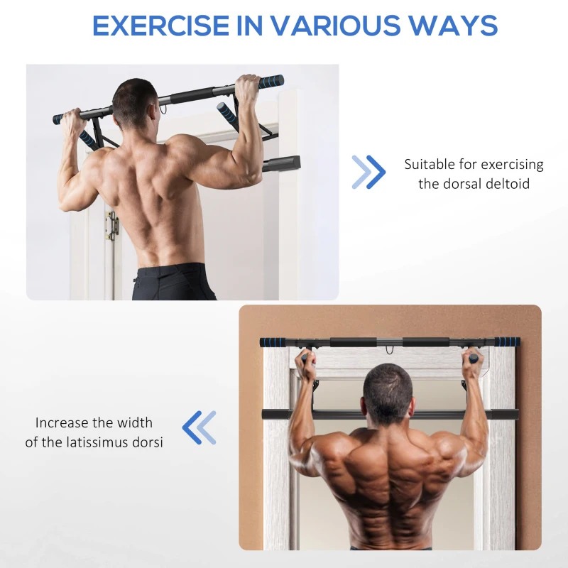 SPORTNOW Pull-Up Bar, No-Drilling Chin-Up Bar, Push-Up Stand with Resistance Bands, Padded Handles for Home Gym Exercise, Blue