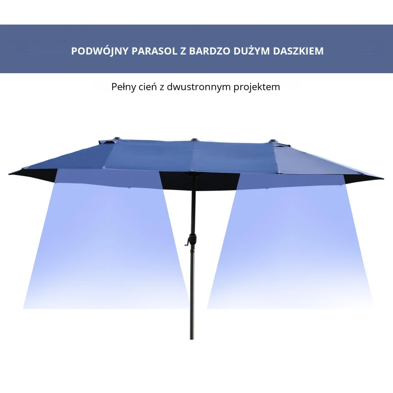 Outsunny Podwójny Parasol Ogrodowy Marketowy na Taras z Korbą Niebieski Owal 460 x 270 x 240 cm