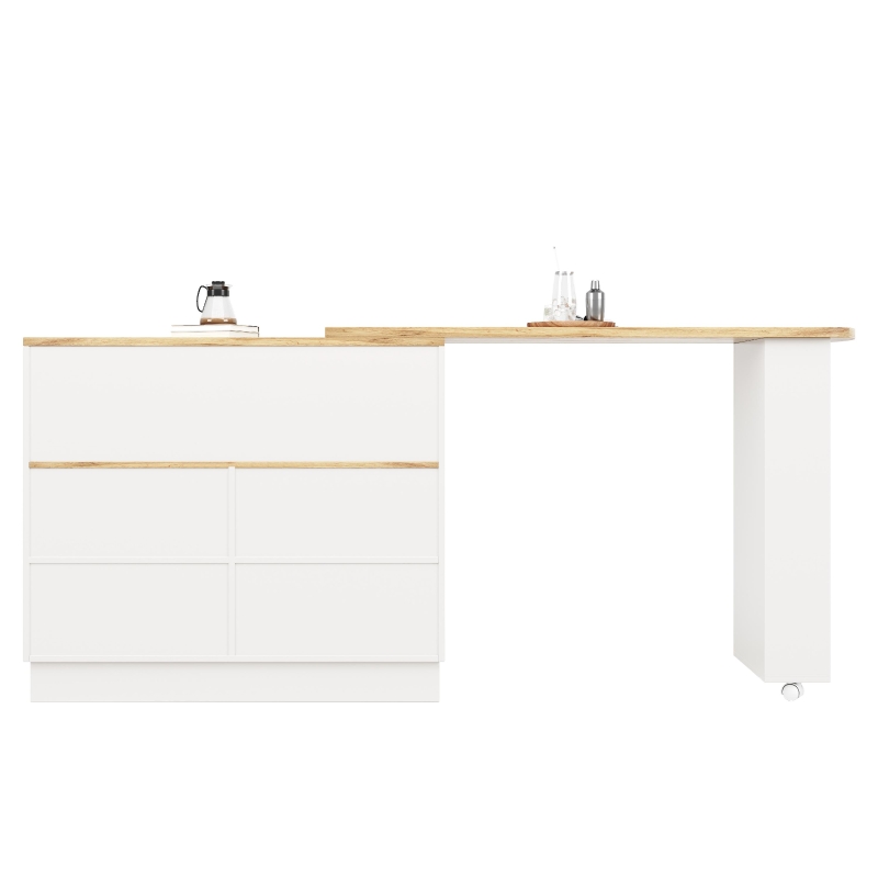 Multifunctional Bar Cabinet with Sliding Glass Doors, Versatile Storage, 360° Rotating Bar Table for Dining Room, 90L x 120W x 100H cm, White