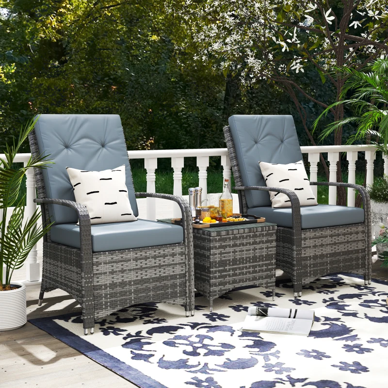 Outsunny 2-Seater Rattan Table Chair Bistro Garden Furniture Set Wicker Table Outdoor Patio