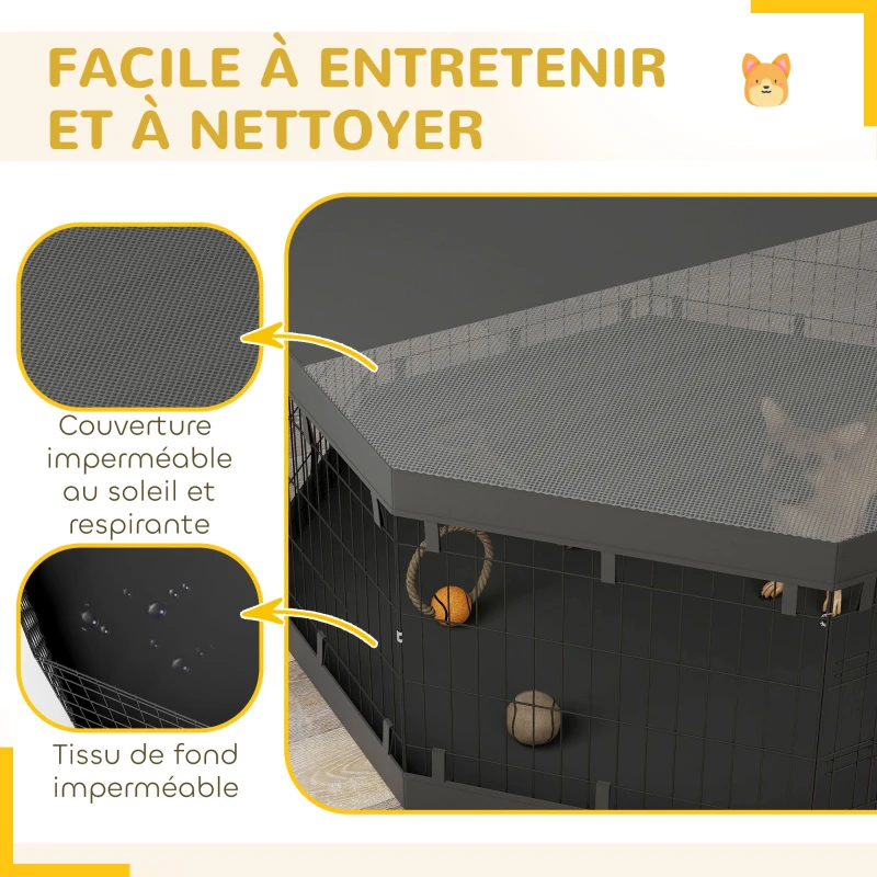 PawHut Parc pour chien enclos chien intérieur 8 panneaux pliables modulables avec porte pour chiots acier 61l x 61H cm noir