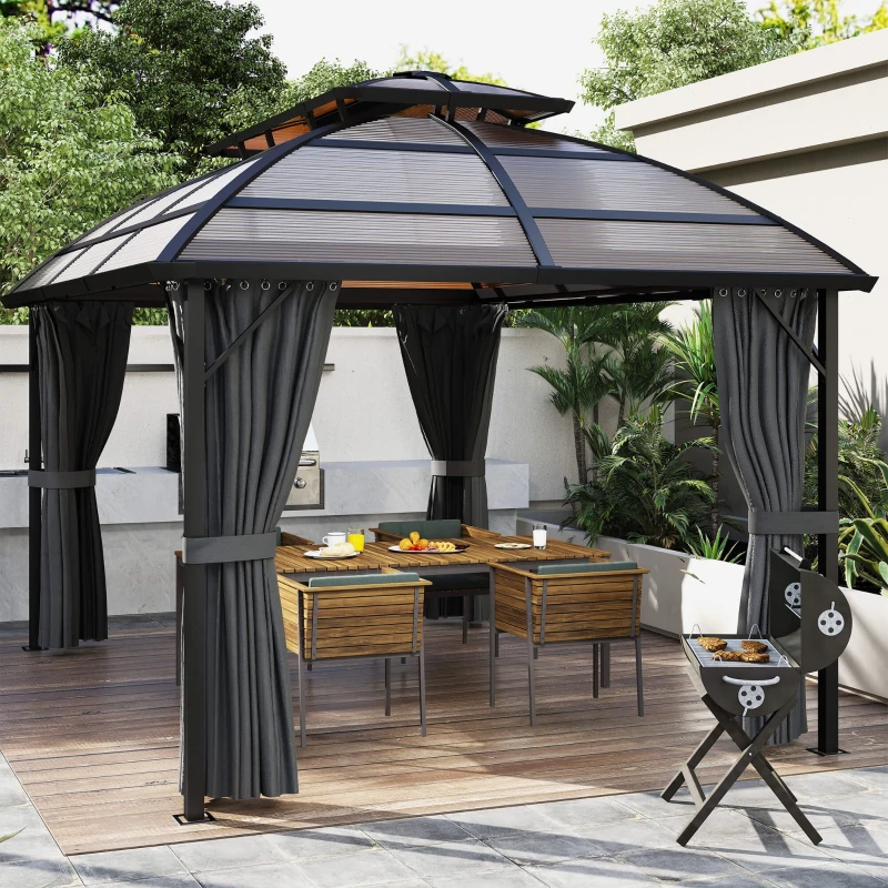 Outsunny 4 x 3m Aluminium Frame Hard Gazebo, with Accessories - Brown