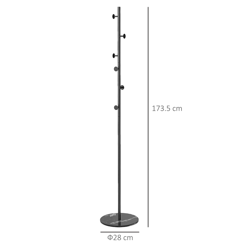 HOMCOM Cuier de Podea Autoportant cu 6 Cârlige Disc și Bază din Ardezie, Ø32x171 cm, Negru