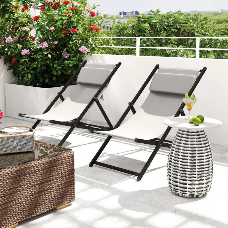 Outsunny Set mit 2 Sonnenliegen, klappbarer Liegestuhl mit Textilene-Kopfstütze verstellbar 60 x 100 x 85 cm Dunkelgrau
