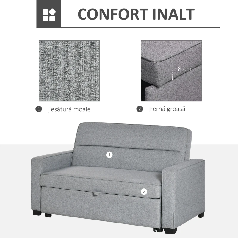 Homcom Canapea Extensibila 2 locuri cu 3 pozitii spatar 154x87x89 cm – Textil(m-6)