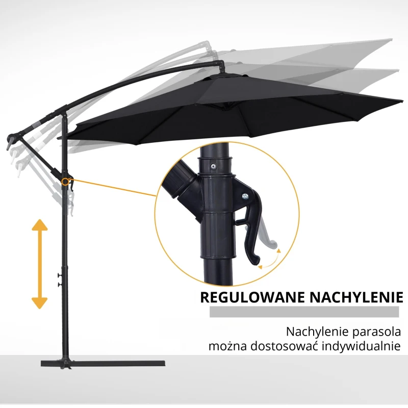 Parasol przeciwsłoneczny odpinany parasol na wysięgniku parasol na korbkę z korbką ręczną czarny