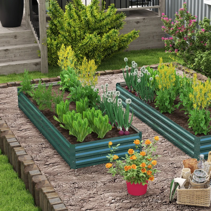 Outsunny Metal Raised Garden Bed Planter Box Outdoor Planters for Growing Flowers, Herbs, Green, 241x90.5x30cm