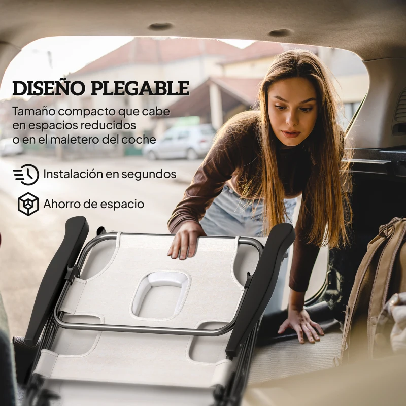 Outsunny Tumbona de Jardín Plegable con Respaldo Ajustable en 4 Niveles Orificio de Lectura y Reposacabezas 194x72x31 cm Crema