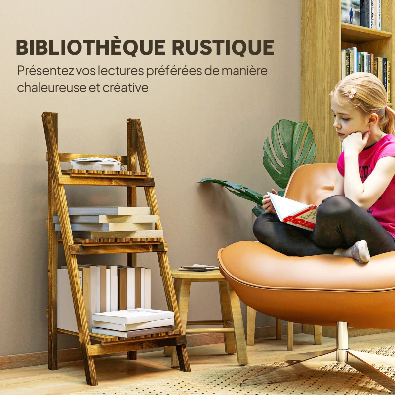 Outsunny Étagère à fleurs support plantes intérieur supports de pots porte plante 3 niveaux pliable bois de sapin 40 x 37 x 93 cm charge max. 40 kg pour intérieur, cour, terrasse, balcon