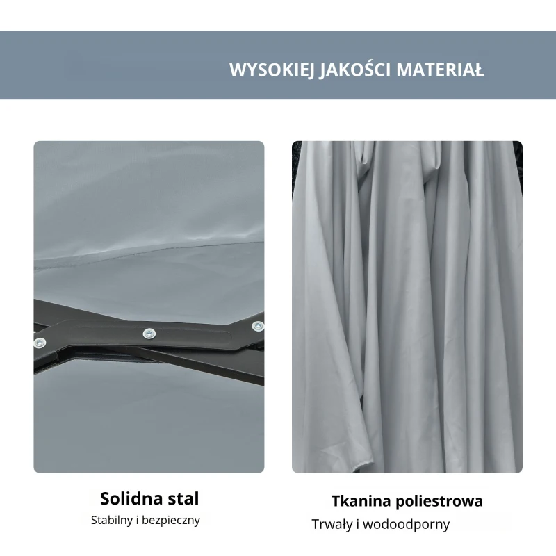 Outsunny Parasol z Oświetleniem LED Solar 4,5m, Podwójny Parasol Ogrodowy, Markiz, Tarasowy Okrągły Jasnoszary+Czarny