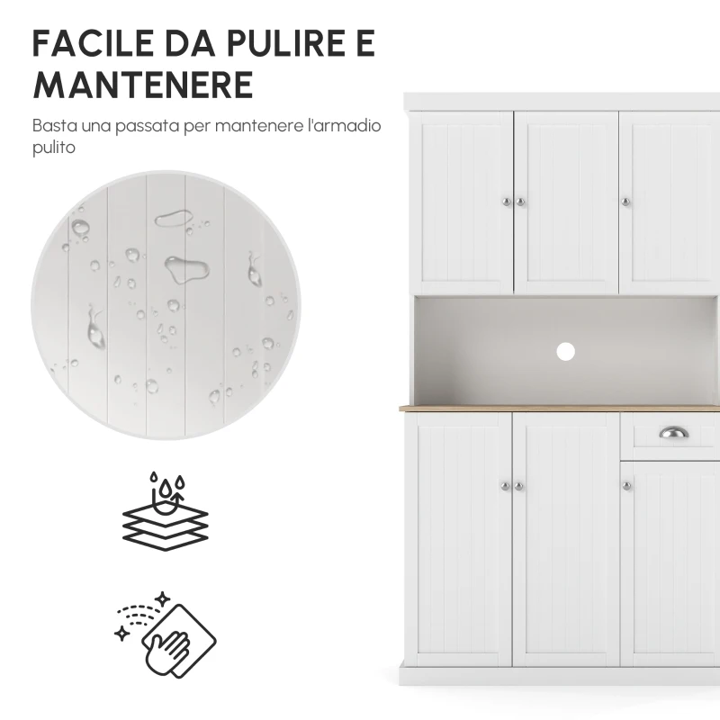 HOMCOM Mobile Dispensa Cucina in Legno con Armadietti e Cassetto Stile Country, 101x39x180cm, Bianco